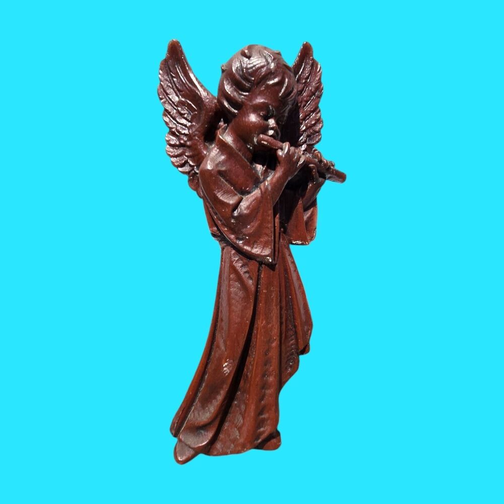 Bavarian Wax Wall Art 12" Victorian Christmas Themed Angel Cherub Playing Flute